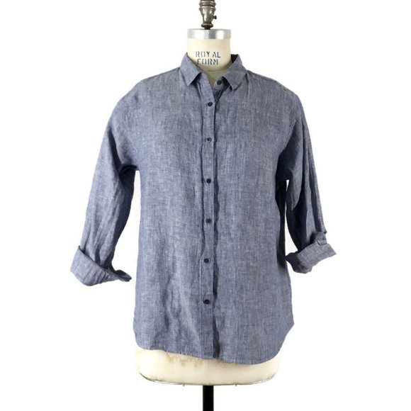Uniqlo Linen Shirt Button Up Summer Denim Blue L - Picture 1 of 8